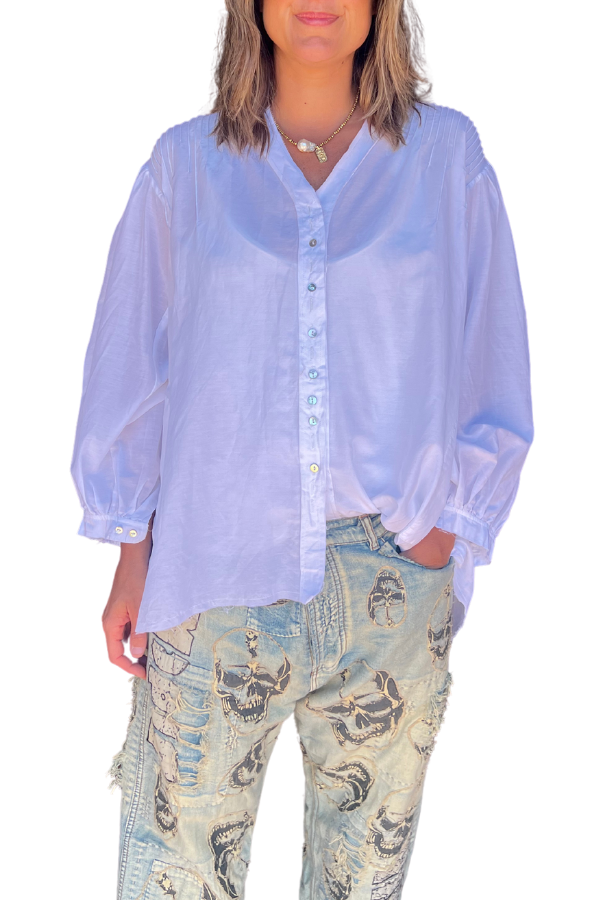 AMANO PIN TUCK SHIRT (SILK / COTTON) WHITE