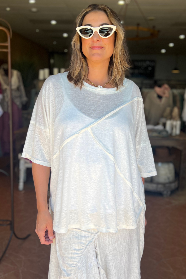 AMANO SPLICED TEE TOP - LINEN