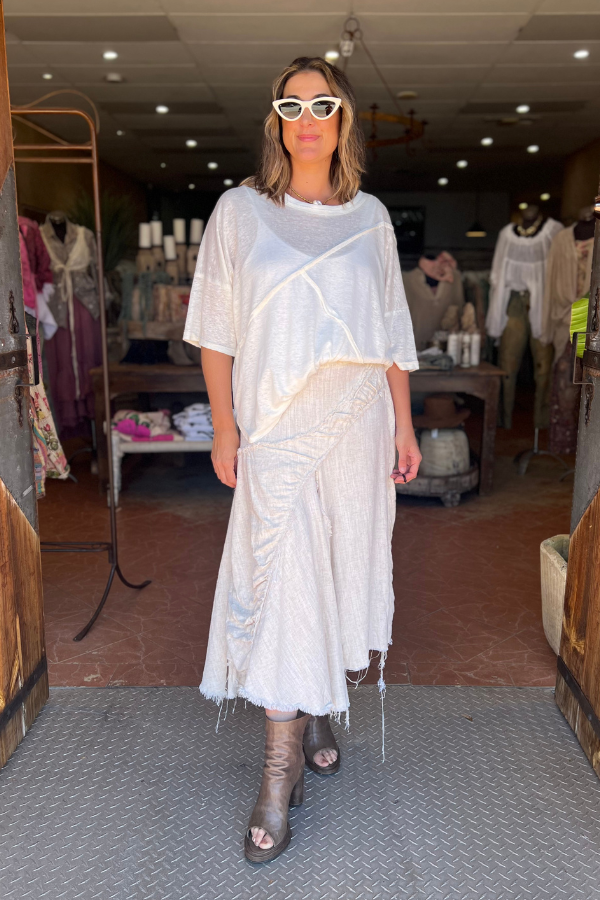 AMANO SPLICED TEE TOP - LINEN