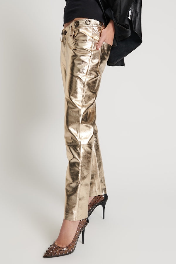 Gold leather clearance pants