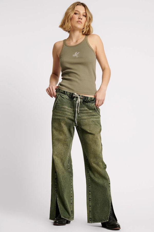 BLACK KHAKI ROADHOUSE WIDE LEG DRAWSTRING JEANS