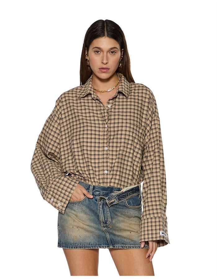 ASTRA LS SHIRT - TAN PLAID