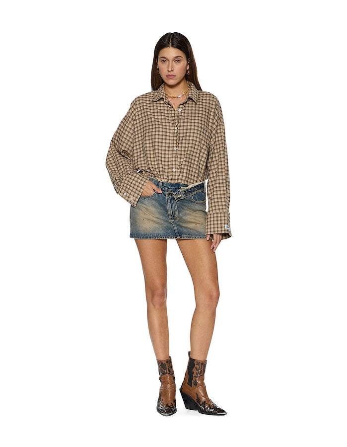 ASTRA LS SHIRT - TAN PLAID