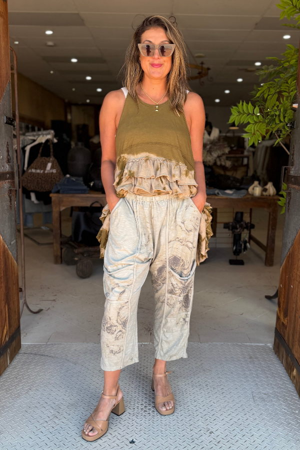 SEAMED JOGGERS - PISTACHIO OLD ROSES FADED