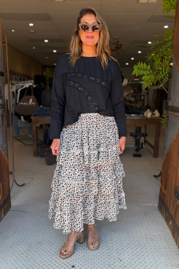 DUTTON SKIRT - CREAM SMALL FLOWER