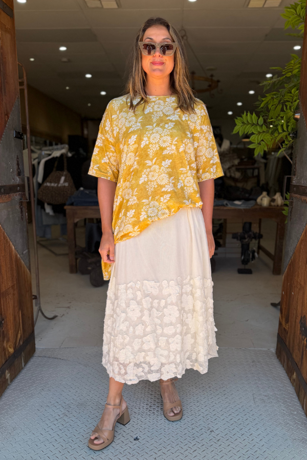 FLOWER TULLE SKIRT LINED - CREAM