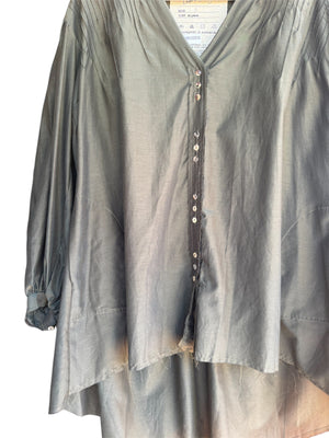 AMANO By LORENA LAING Pin Tuck Silk/Cotton Top in Khaki