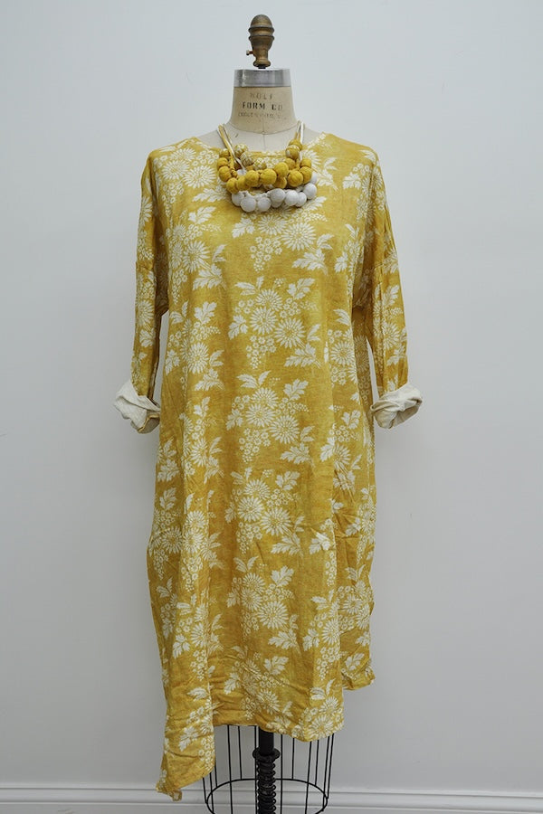 T-SHIRT DRESS LONG SLEEVE - HUSK FLORAL