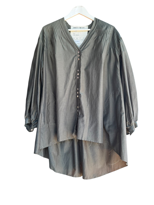 AMANO By LORENA LAING Pin Tuck Silk/Cotton Top in Khaki