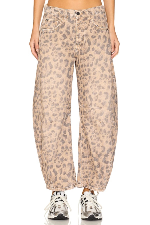 GOOD LUCK PRINTED BARRELL JEANS - BROWN SUGAR