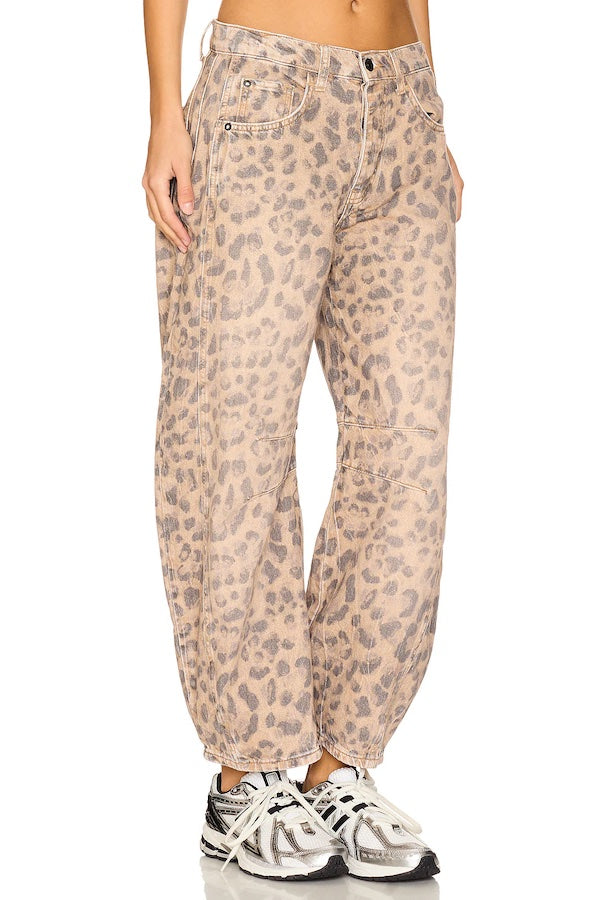 GOOD LUCK PRINTED BARRELL JEANS - BROWN SUGAR