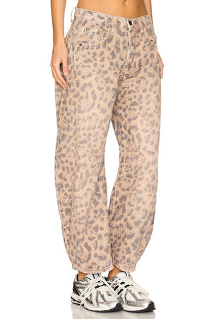 GOOD LUCK PRINTED BARRELL JEANS - BROWN SUGAR