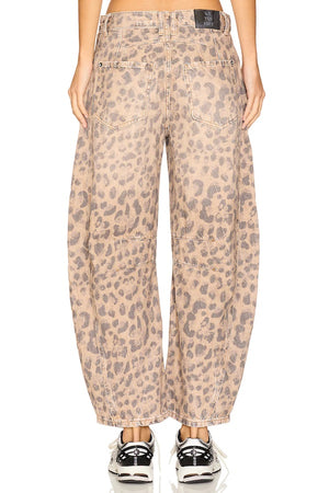 GOOD LUCK PRINTED BARRELL JEANS - BROWN SUGAR