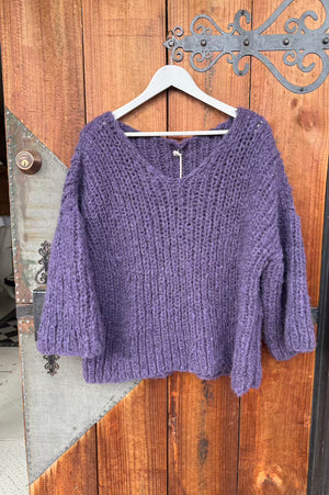 V-NECK KNIT ALPACA - PURPLE