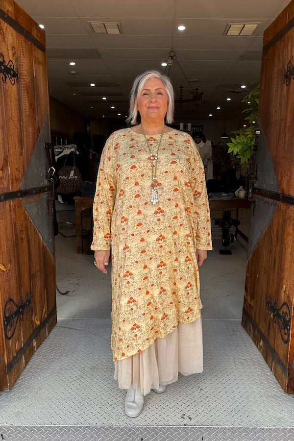 T-SHIRT DRESS LONG SLEEVE - HUSK POPPY