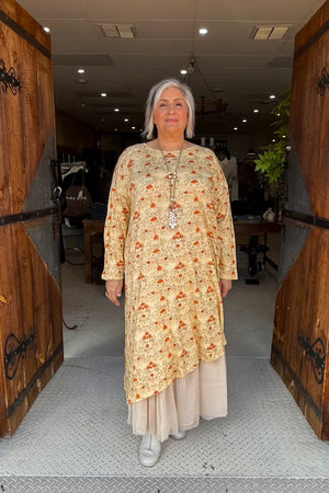 T-SHIRT DRESS LONG SLEEVE - HUSK POPPY