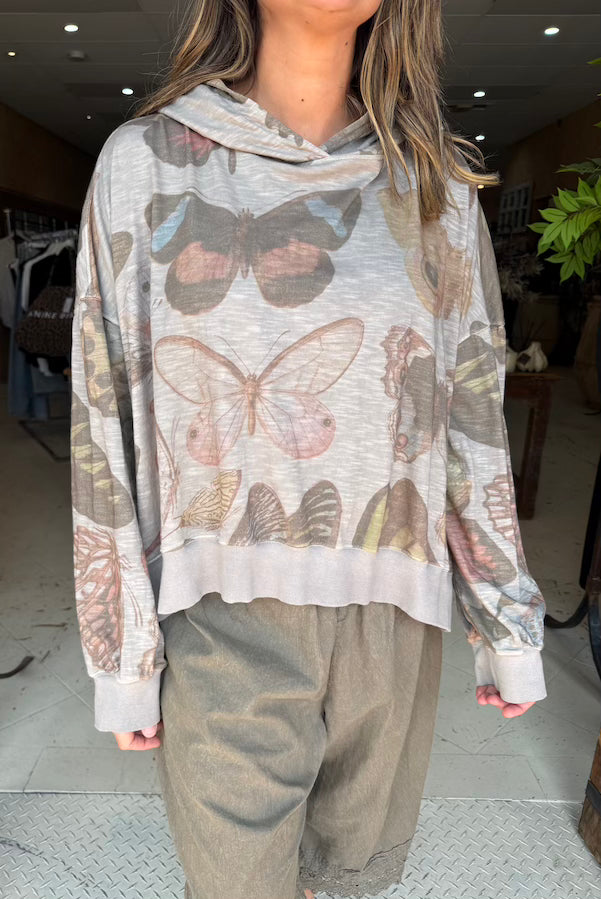 CROP BODE SWEATSHIRT  - GRAY FADED BUTTERFLY