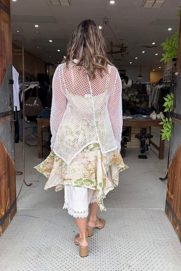 CROP OPEN WEAVE KITE SHIRT - CREAM