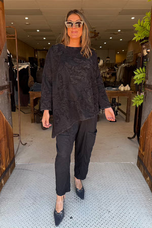 APPLIQUE T-SHIRT LONG SLEEVE - FADED BLACK