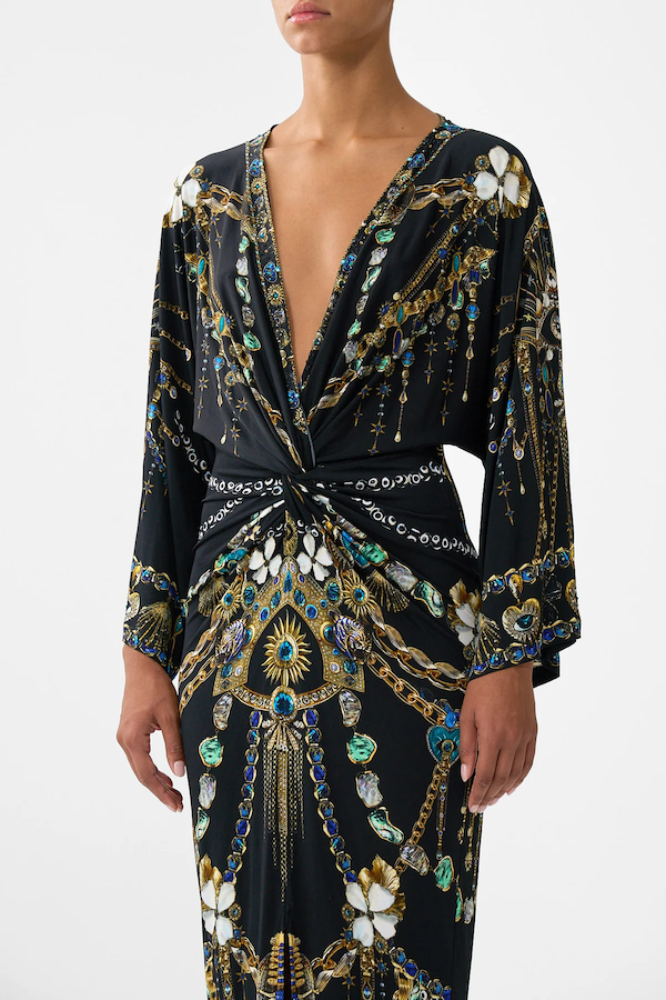 LONG SPLIT FRONT TWIST DRESS