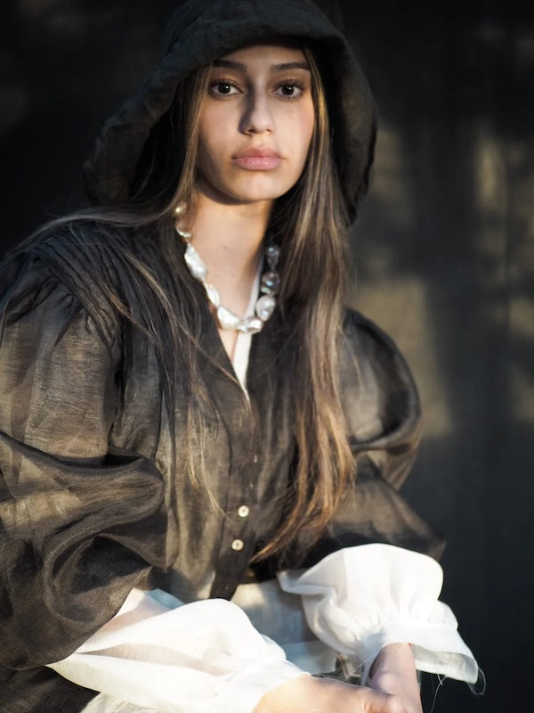 AMANO SILK & LINEN GAUZE PIN TUCK SHIRT