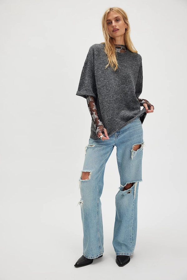 MARGOT SWEATER TEE - CHARCOAL HEATHER