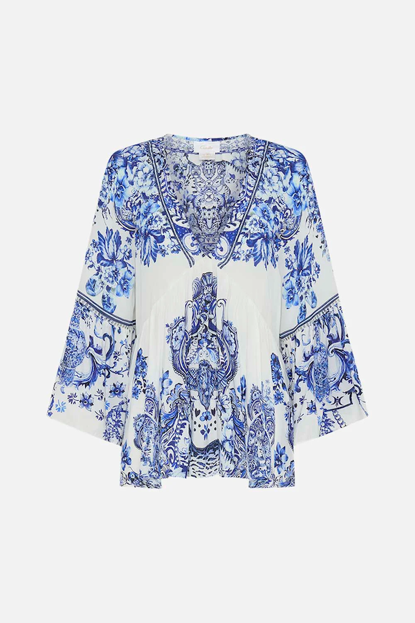 RAGLAN BLOUSE WITH SLEEVE RUFFLE