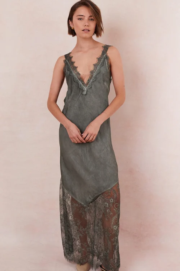 SOLANGE SLIP DRESS - KHAKI