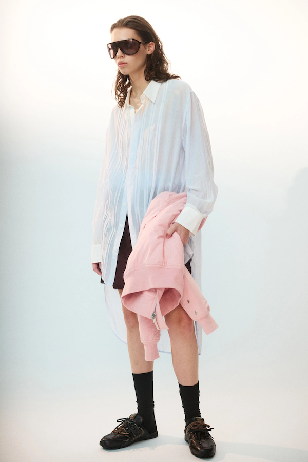 SILK COTTON PLEAT SHIRT DRESS - FROST