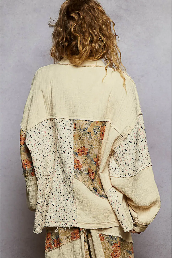 LONG SLEEVE DOUBLE GAUZE VARIED PRINTED PATCHWORK TOP