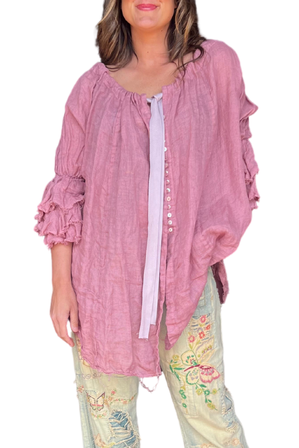 AMANO BUTTON BACK BLOUSE (LINEN GAUZE) ROSE