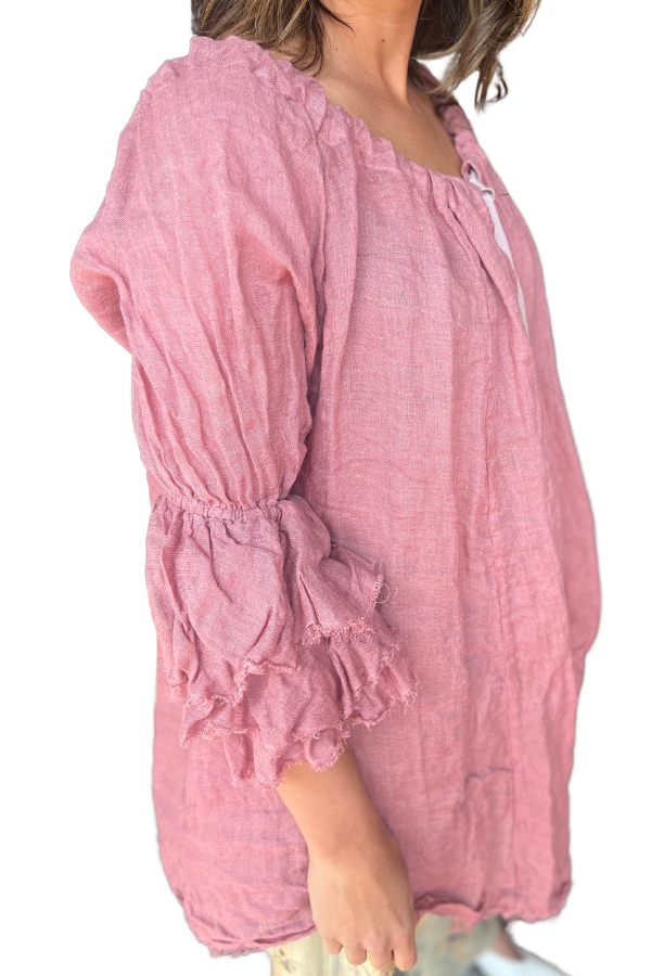 AMANO BUTTON BACK BLOUSE (LINEN GAUZE) ROSE