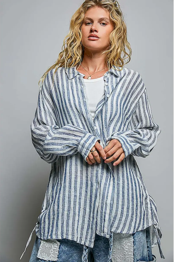 SIDE SLIT ROOMY FIT STRIPE TOP