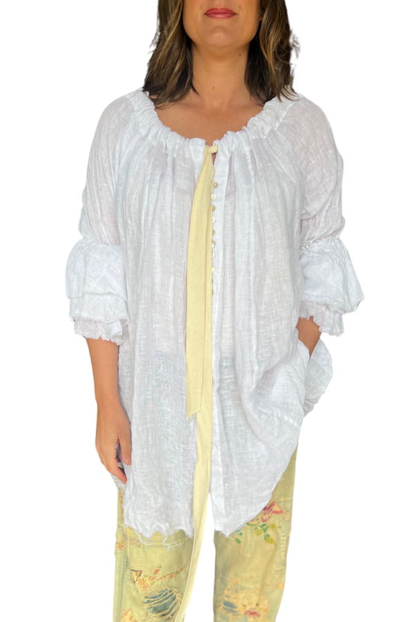 AMANO BUTTON BACK BLOUSE (LINEN GAUZE) WHITE