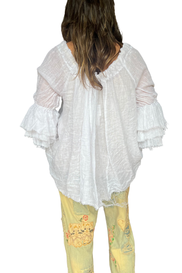 AMANO BUTTON BACK BLOUSE (LINEN GAUZE) WHITE