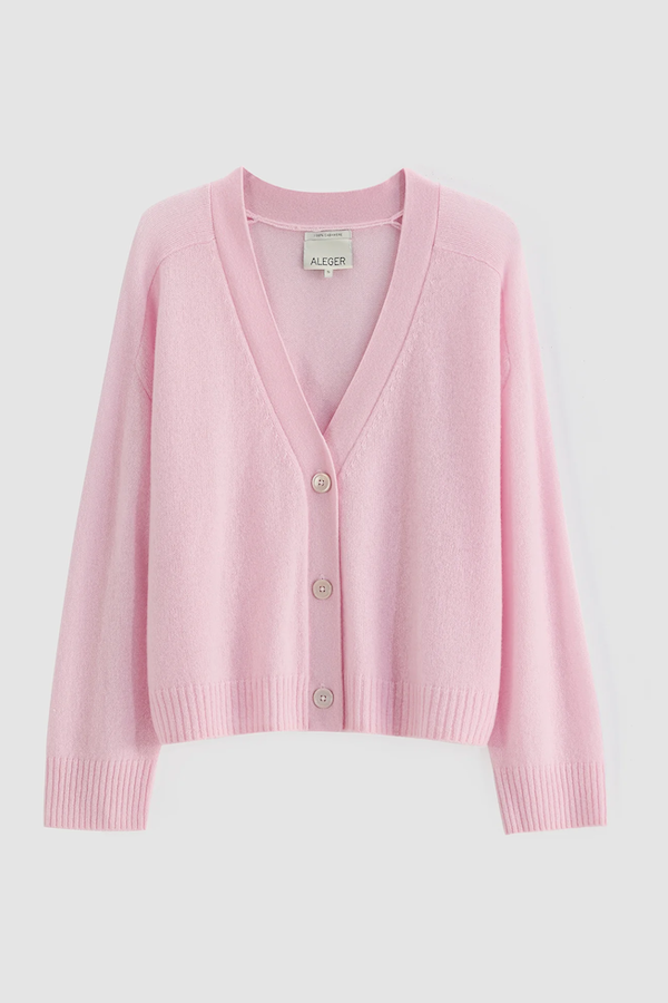 CASHMERE FEATHERWEIGHT CARDI - PEARL PINK