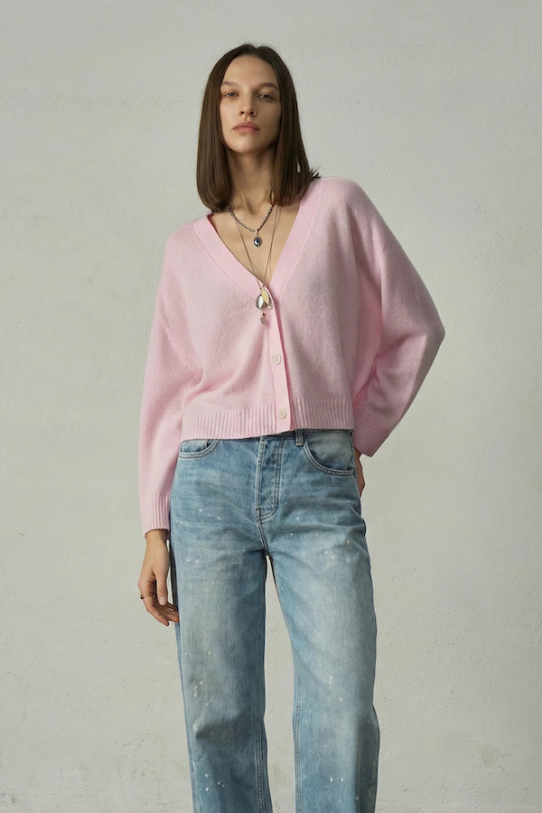 CASHMERE FEATHERWEIGHT CARDI - PEARL PINK