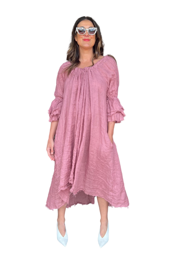 AMANO LINEN BUTTON BACK DRESS / DUSTER ROSE