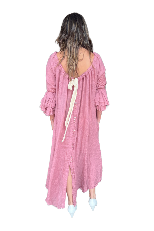 AMANO LINEN BUTTON BACK DRESS / DUSTER ROSE