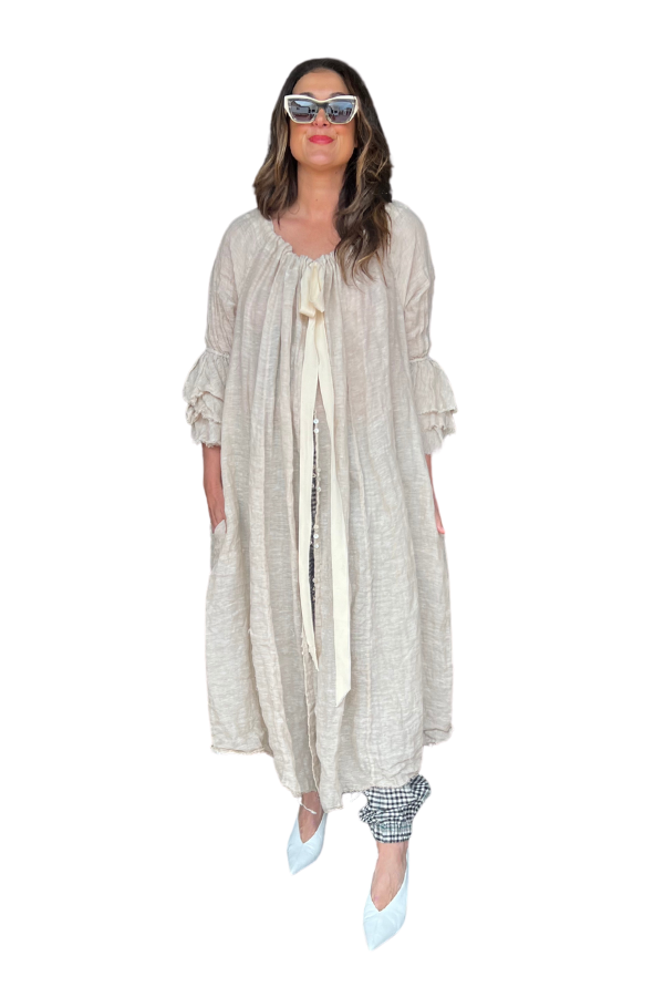 AMANO LINEN BUTTON BACK DRESS / DUSTER NATURAL