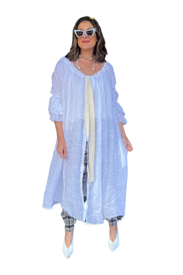 AMANO LINEN BUTTON BACK DRESS / DUSTER WHITE