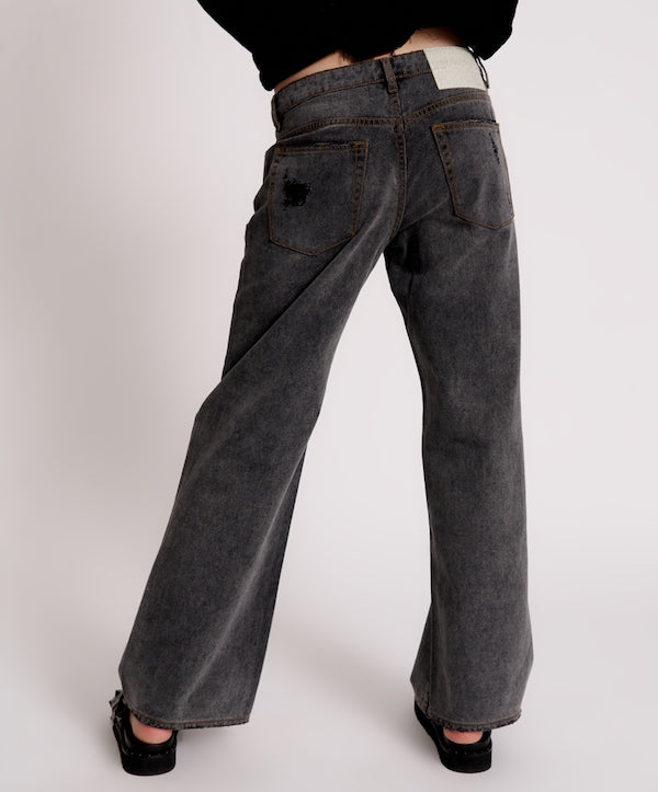 RECYCLED BLACK LOWRIDER WIDE LEG JEANS