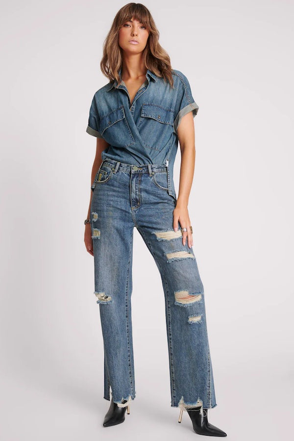 USED BLUE STRAIGHT LEG MID WAIST DENIM BILLIE JEAN