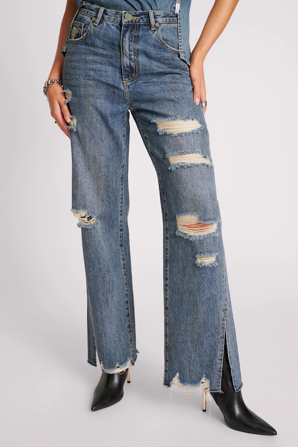 USED BLUE STRAIGHT LEG MID WAIST DENIM BILLIE JEAN