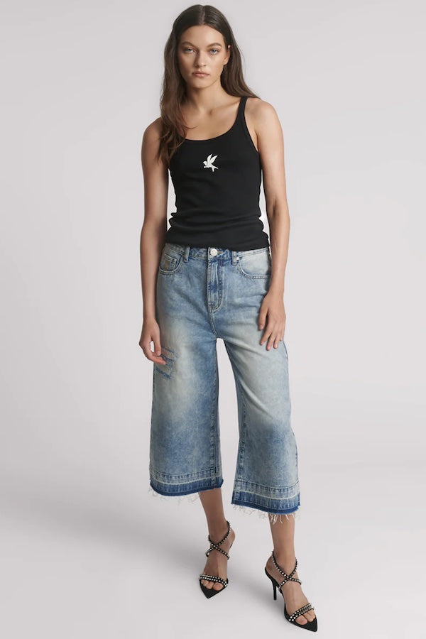 FINE RIBBED SINGLET - BLACK
