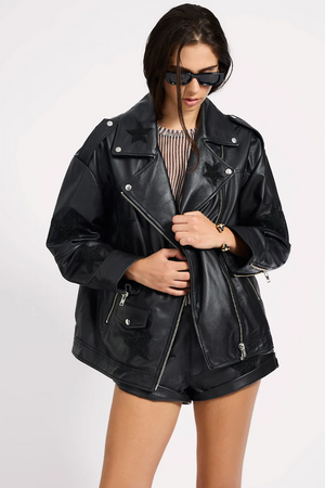 BIKER BOYFRIEND EMBELLISHED MOTO LEATHER JACKET