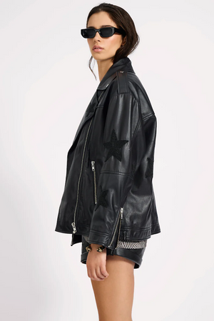 BIKER BOYFRIEND EMBELLISHED MOTO LEATHER JACKET