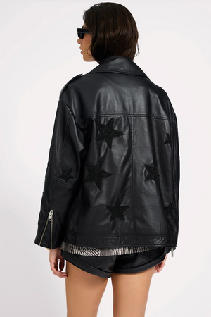BIKER BOYFRIEND EMBELLISHED MOTO LEATHER JACKET