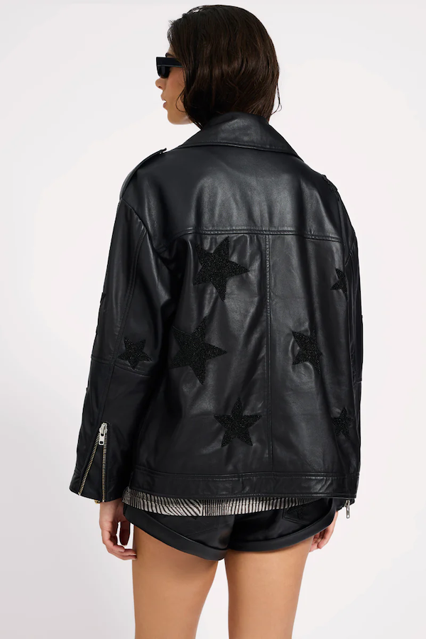BIKER BOYFRIEND EMBELLISHED MOTO LEATHER JACKET