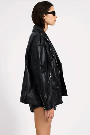 BIKER BOYFRIEND EMBELLISHED MOTO LEATHER JACKET